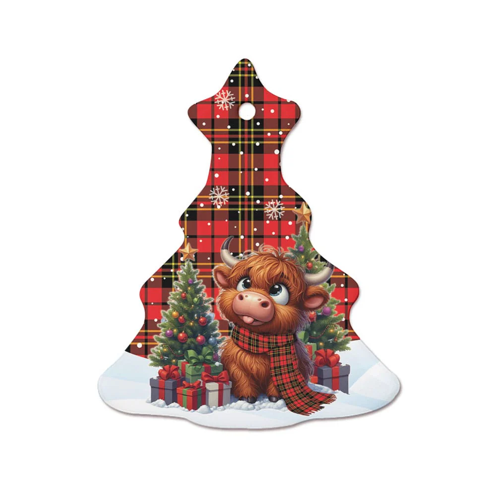 Scottish Brodie Modern Tartan Ceramic Ornament Cute Highland Cow Christmas - Image 7