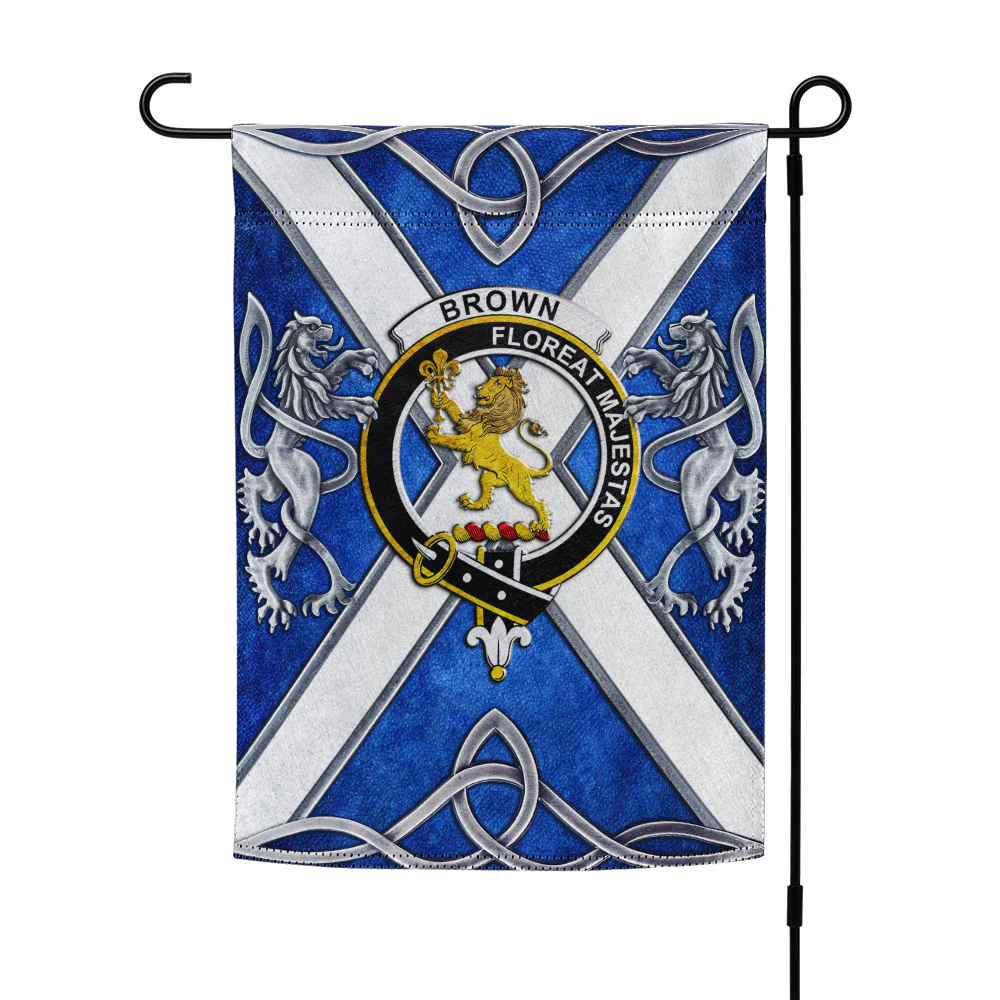 Scottish Brown Clan Badge Garden Flag Silver Rampant Lion Emblem