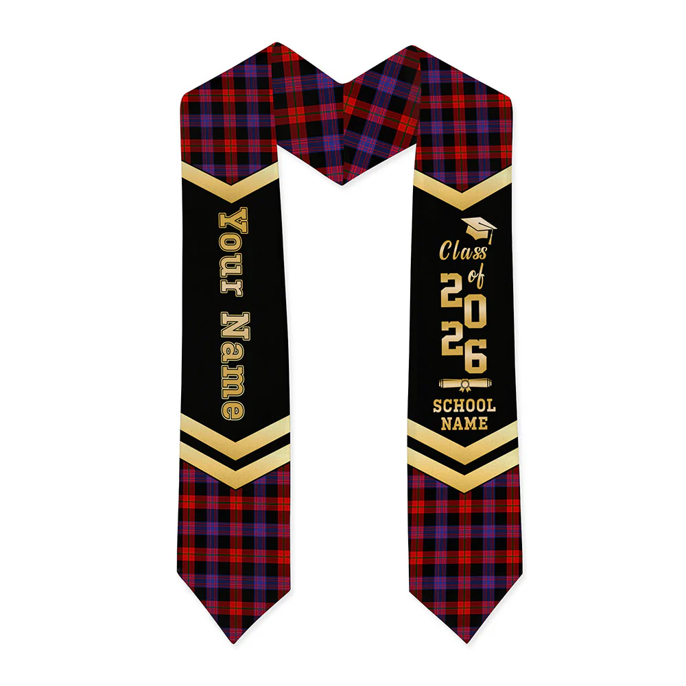 Scottish Brown Modern Clan Badge Tartan Graduation Stole Black Gold Honor - Image 3