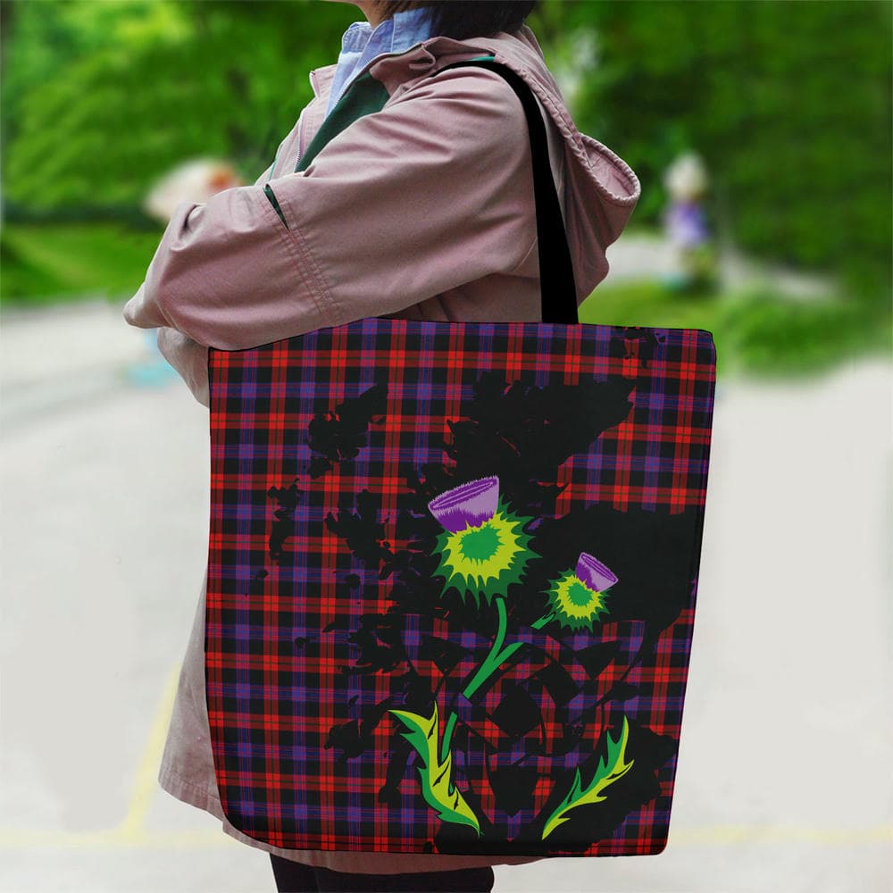 Scottish Brown Modern Tartan Canvas Bag With Shoulder Strap With Thistle - Image 2