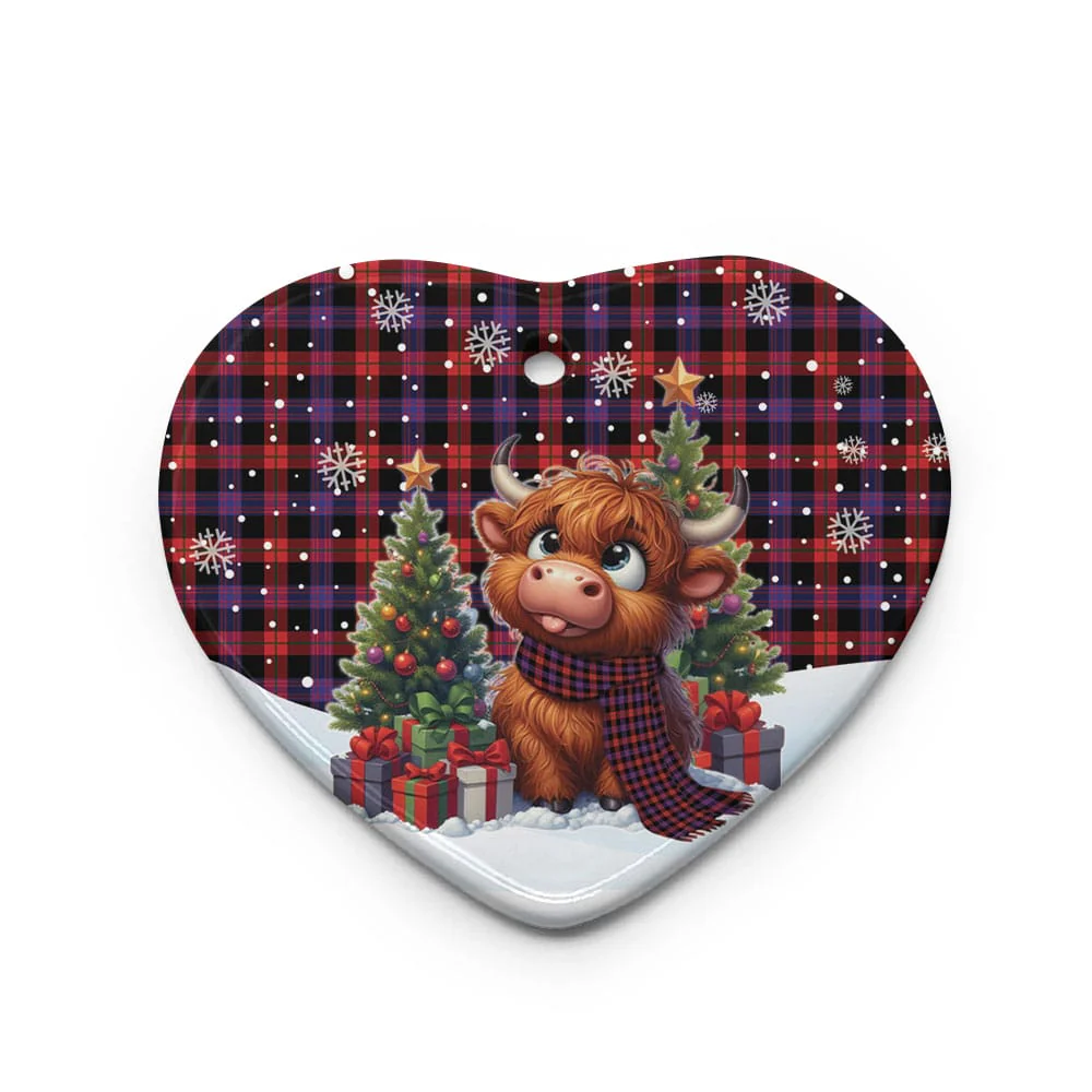 Scottish Brown Modern Tartan Ceramic Ornament Cute Highland Cow Christmas - Image 3
