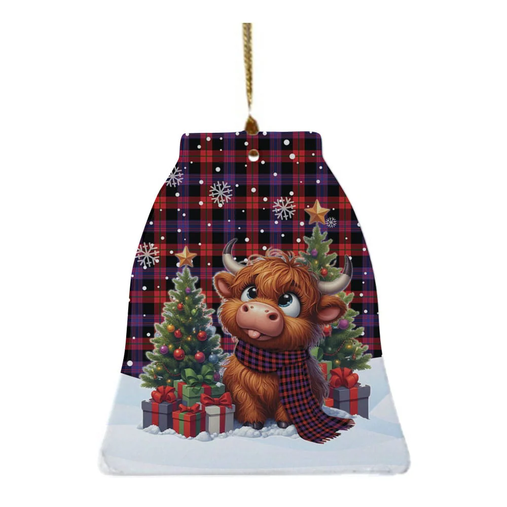 Scottish Brown Modern Tartan Ceramic Ornament Cute Highland Cow Christmas - Image 4
