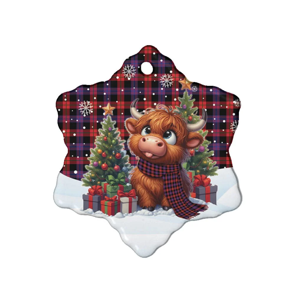 Scottish Brown Modern Tartan Ceramic Ornament Cute Highland Cow Christmas - Image 6