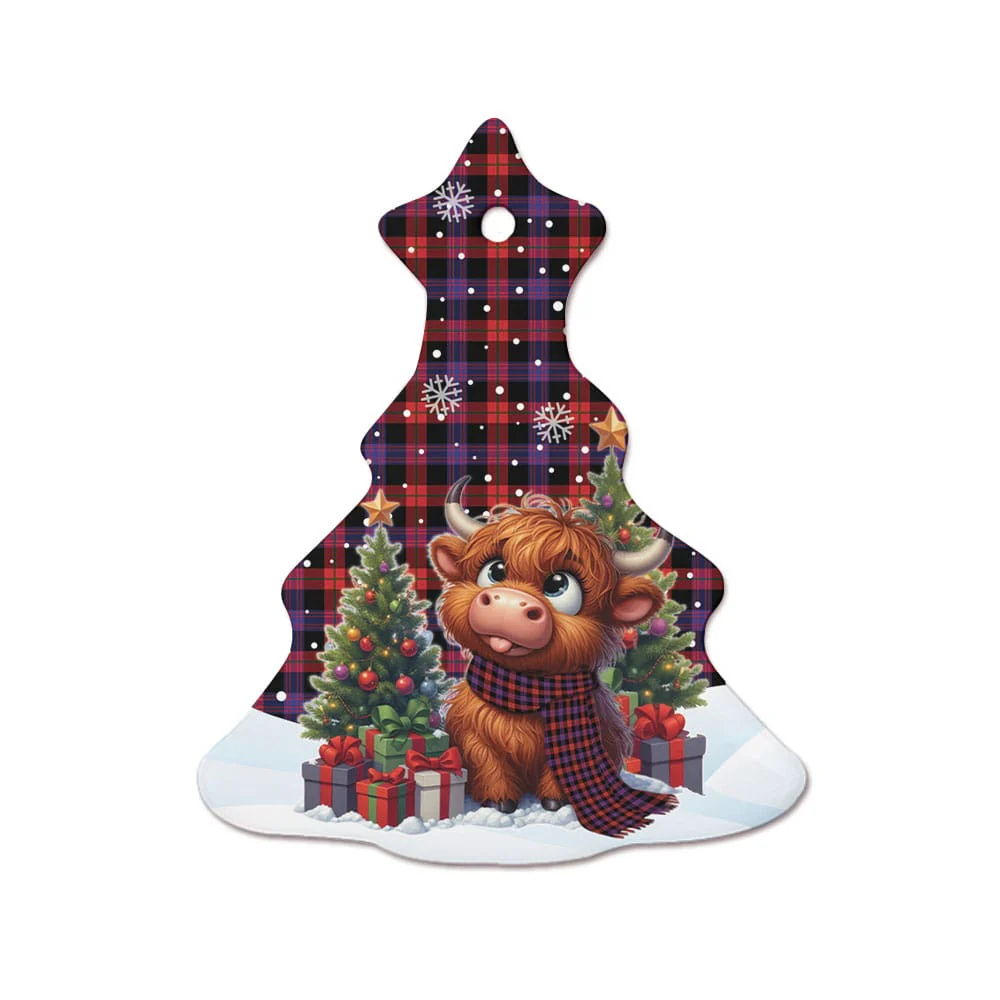 Scottish Brown Modern Tartan Ceramic Ornament Cute Highland Cow Christmas - Image 7