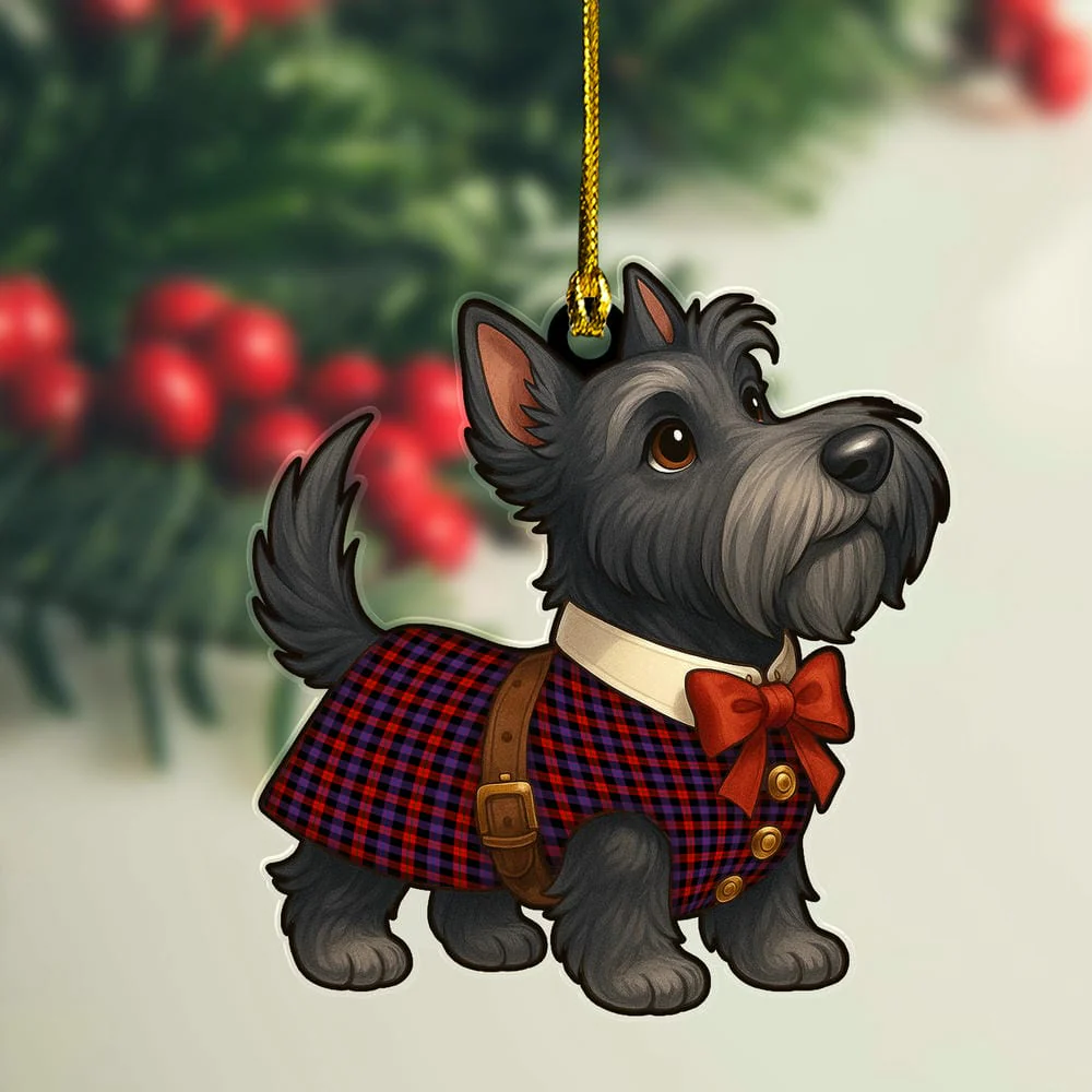 Scottish Brown Modern Tartan Ornament Scottie Dog