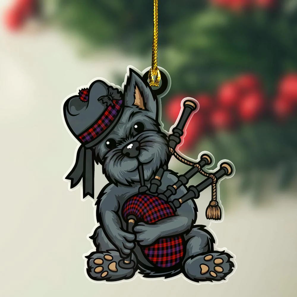 Scottish Brown Modern Tartan Ornament Scottish Terrier Plays The Bagpipes