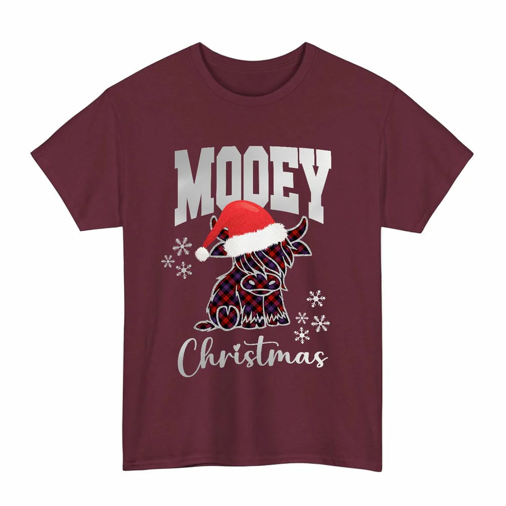Scottish Brown Modern Clan Tartan Unisex T-Shirt - Mooey Christmas - Image 4