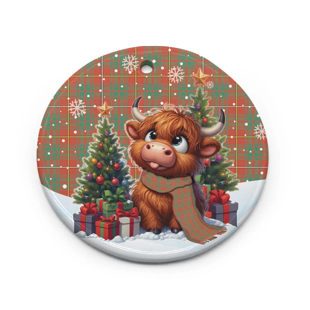 Scottish Bruce Ancient Tartan Ceramic Ornament Cute Highland Cow Christmas - Image 2