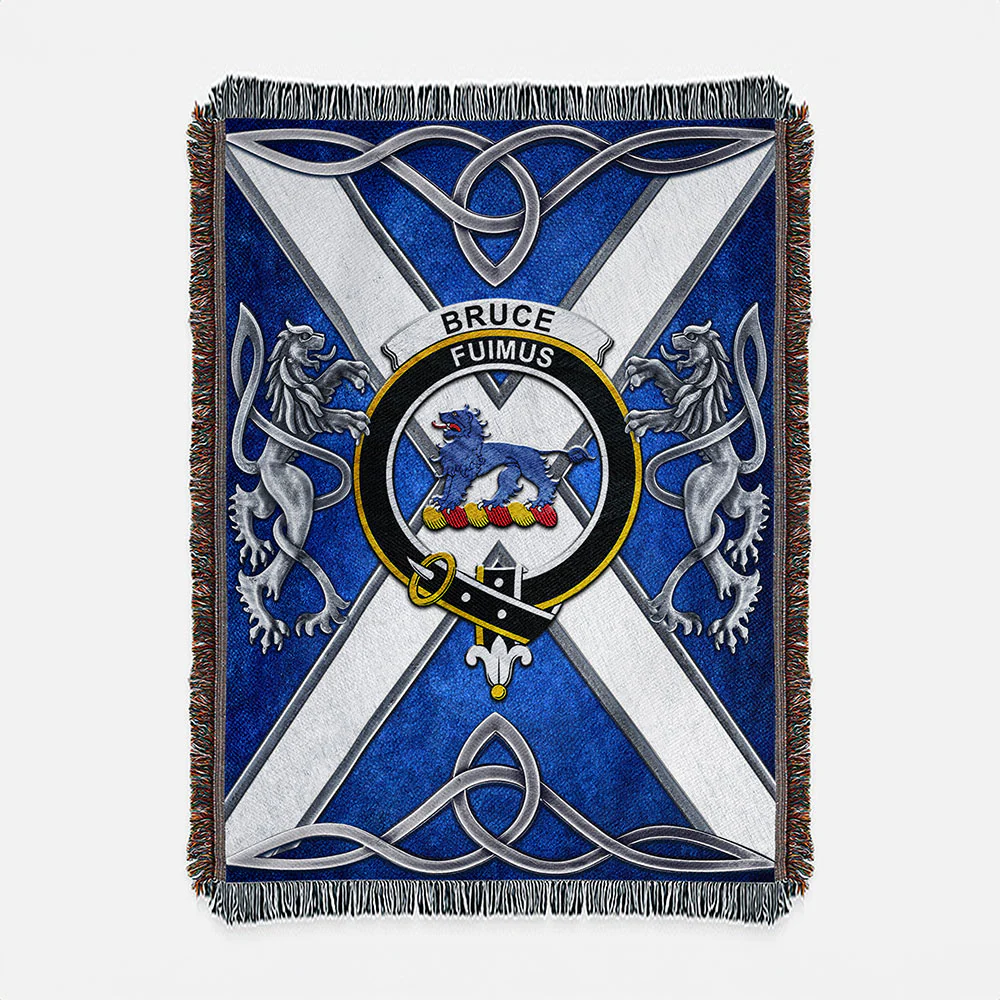 Scottish Bruce Clan Badge Woven Blanket Silver Rampant Lion Emblem