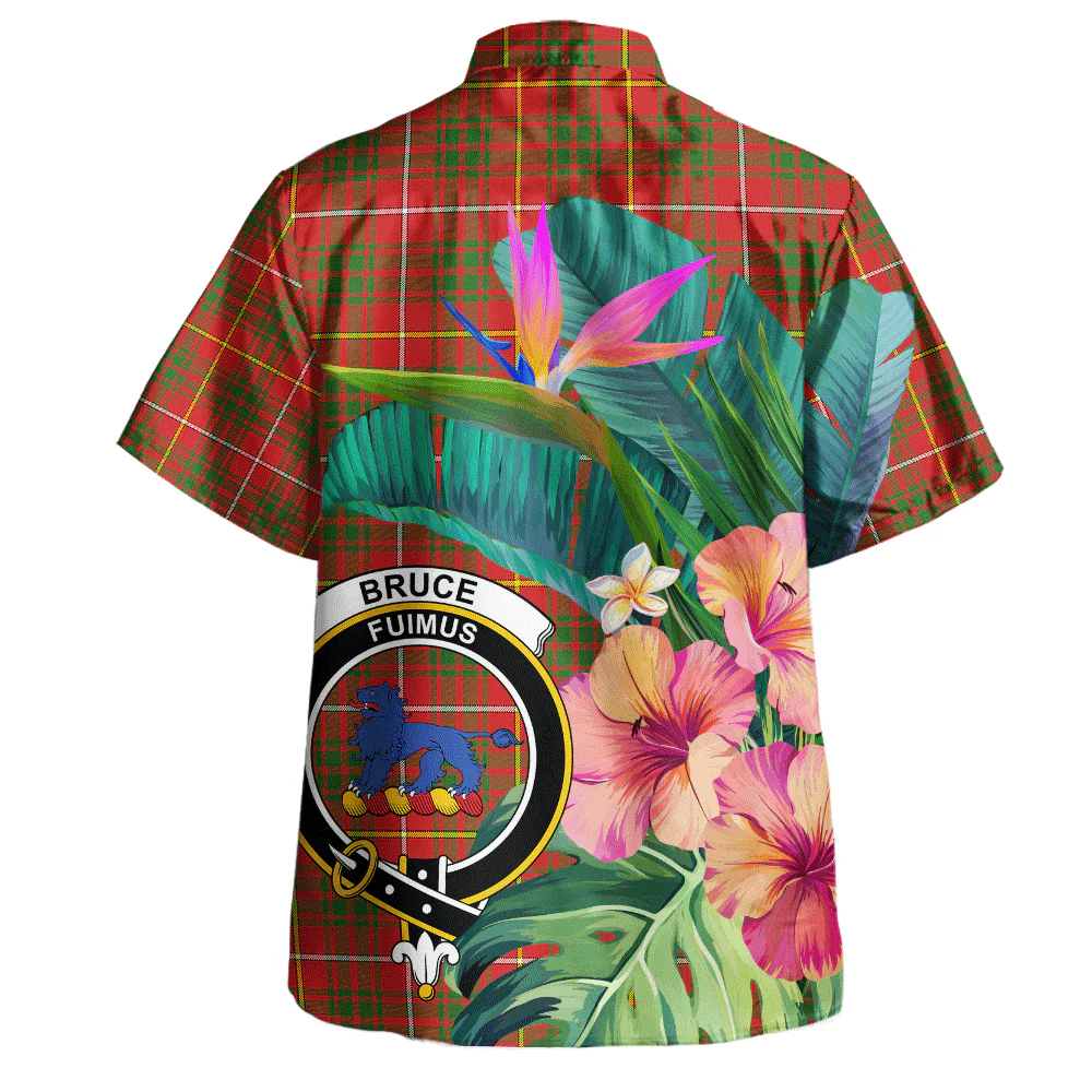 Scottish Bruce Modern Clan Badge Tartan Hawaiian Shirt Bouquet Tropical Style - Image 3