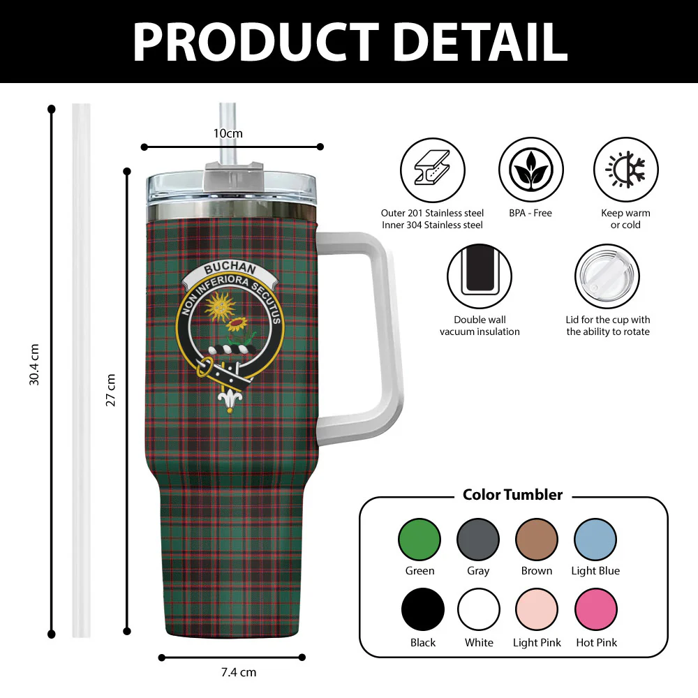 Scottish Buchan Ancient Clan Badge Tartan 40oz Tumbler - Image 2