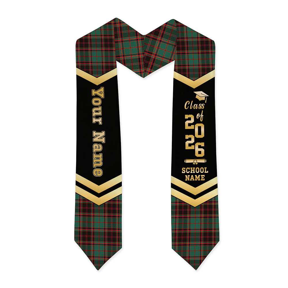 Scottish Buchan Ancient Clan Badge Tartan Graduation Stole Black Gold Honor - Image 3