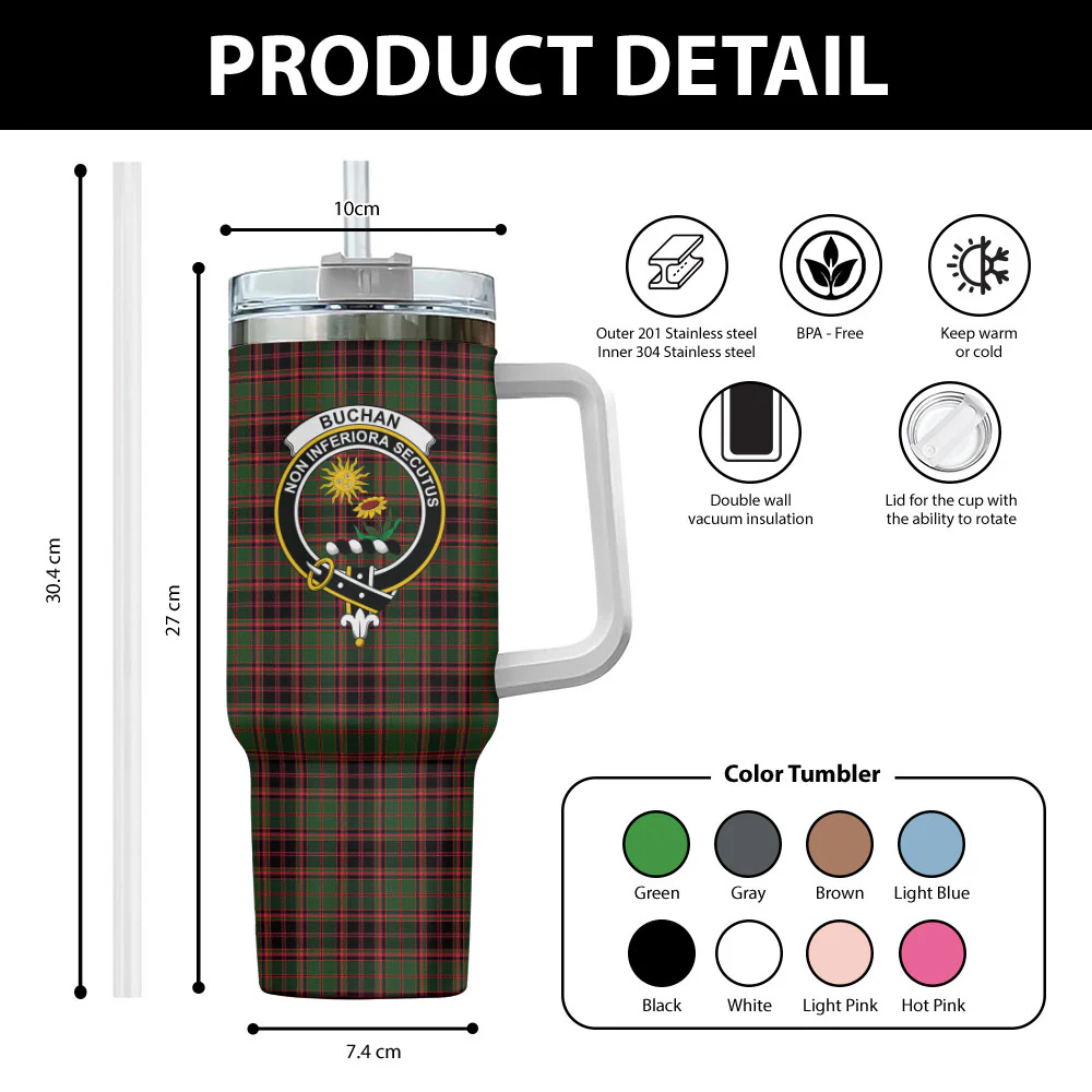 Scottish Buchan Modern Clan Badge Tartan 40oz Tumbler - Image 2