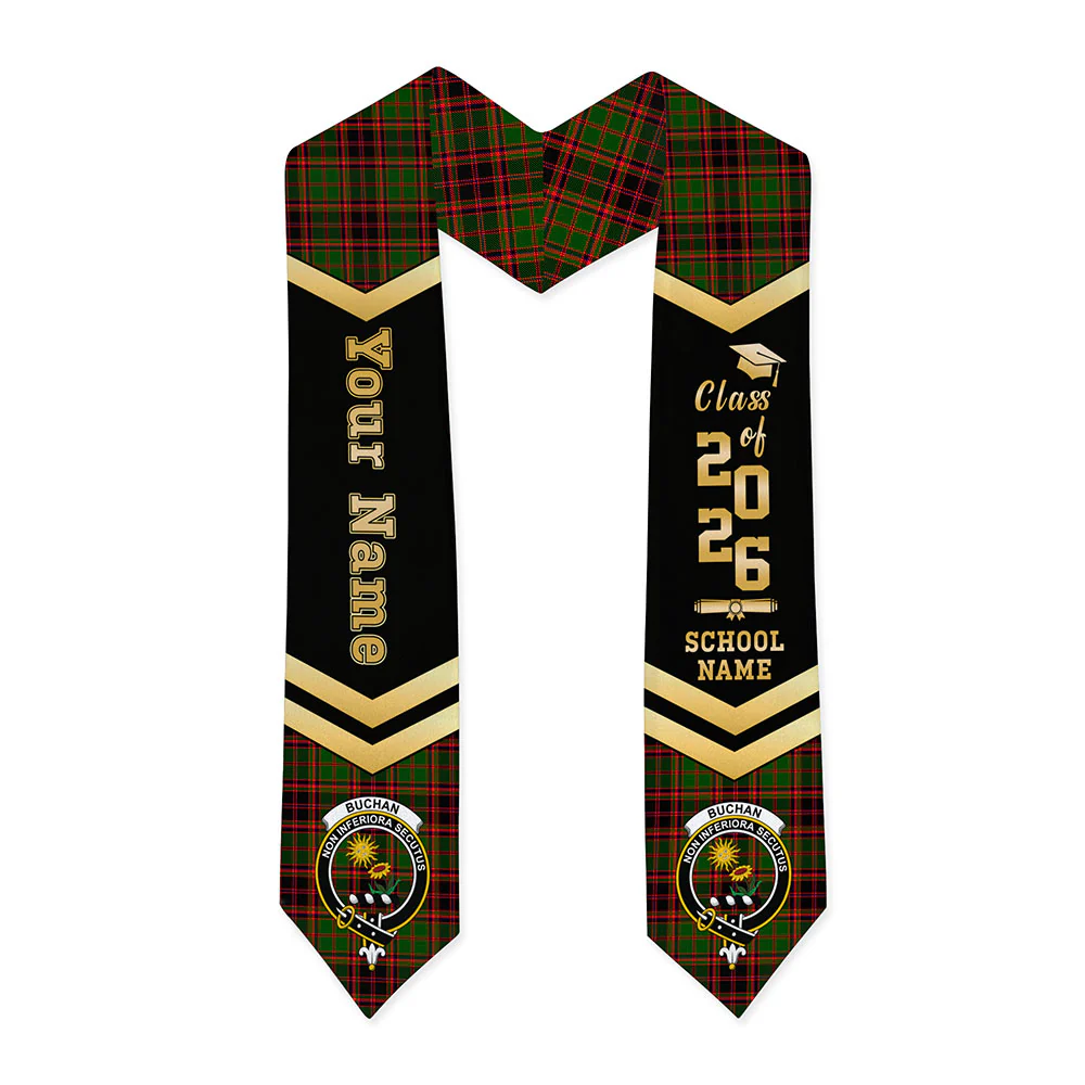 Scottish Buchan Modern Clan Badge Tartan Graduation Stole Black Gold Honor