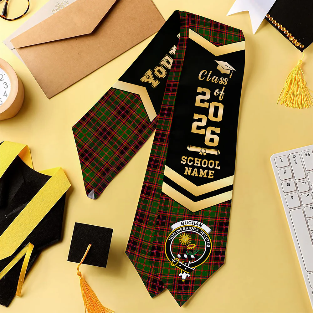 Scottish Buchan Modern Clan Badge Tartan Graduation Stole Black Gold Honor - Image 4