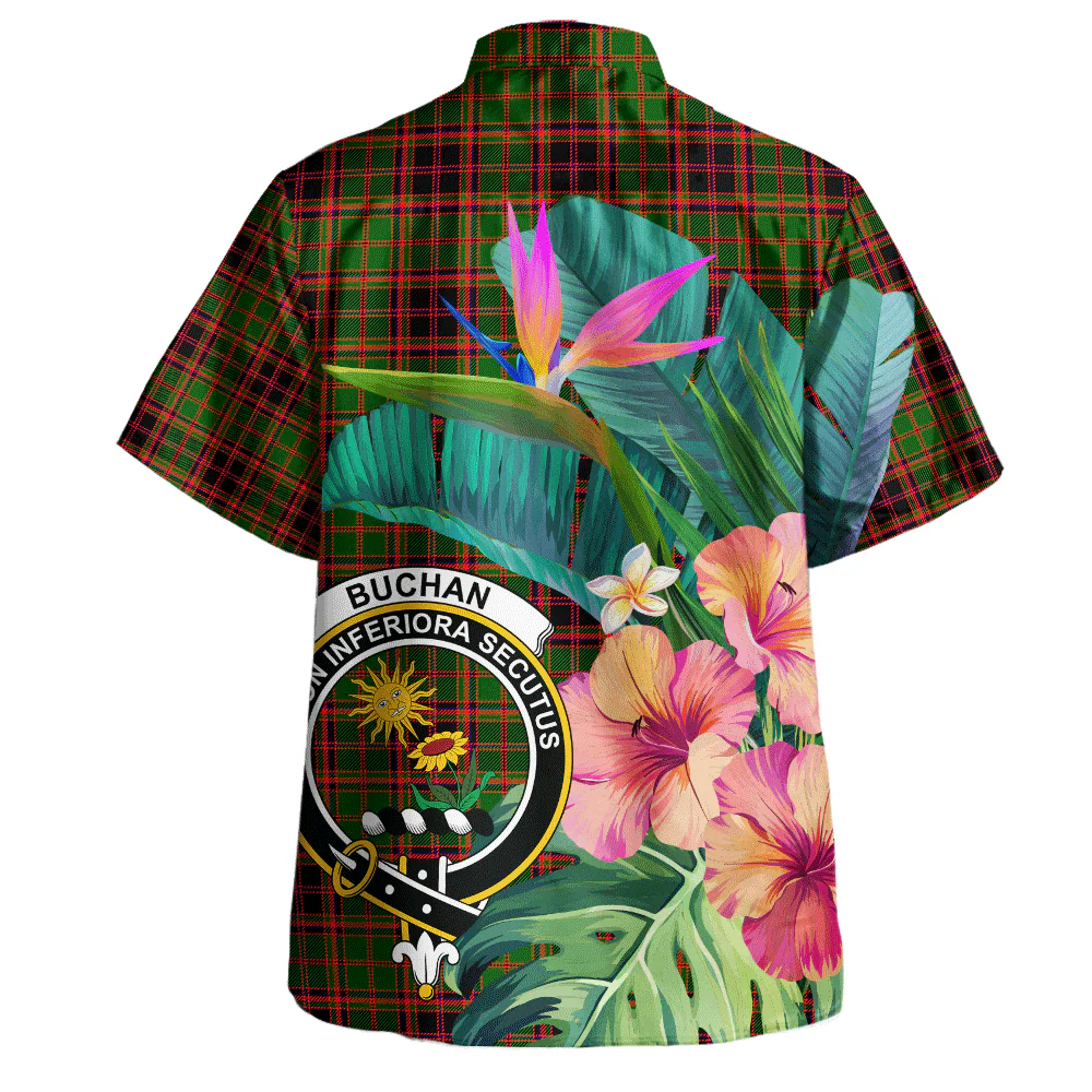 Scottish Buchan Modern Clan Badge Tartan Hawaiian Shirt Bouquet Tropical Style - Image 3