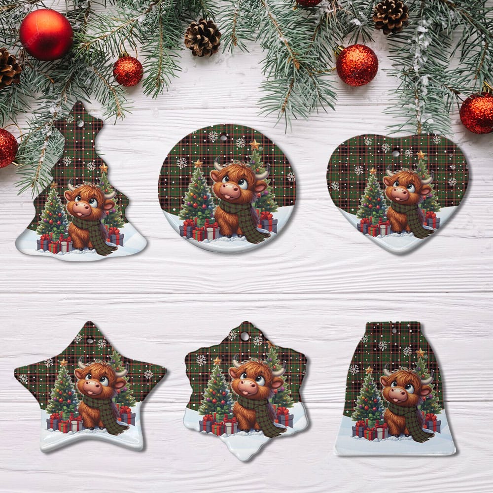 Scottish Buchan Modern Tartan Ceramic Ornament Cute Highland Cow Christmas