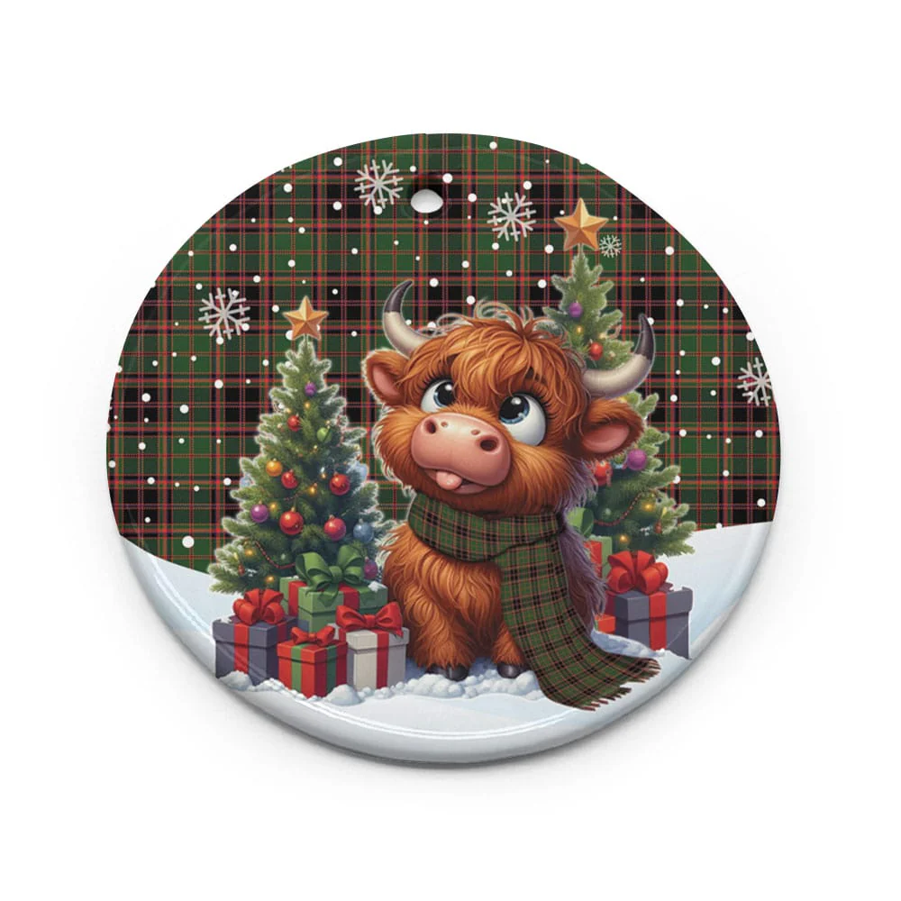 Scottish Buchan Modern Tartan Ceramic Ornament Cute Highland Cow Christmas - Image 2