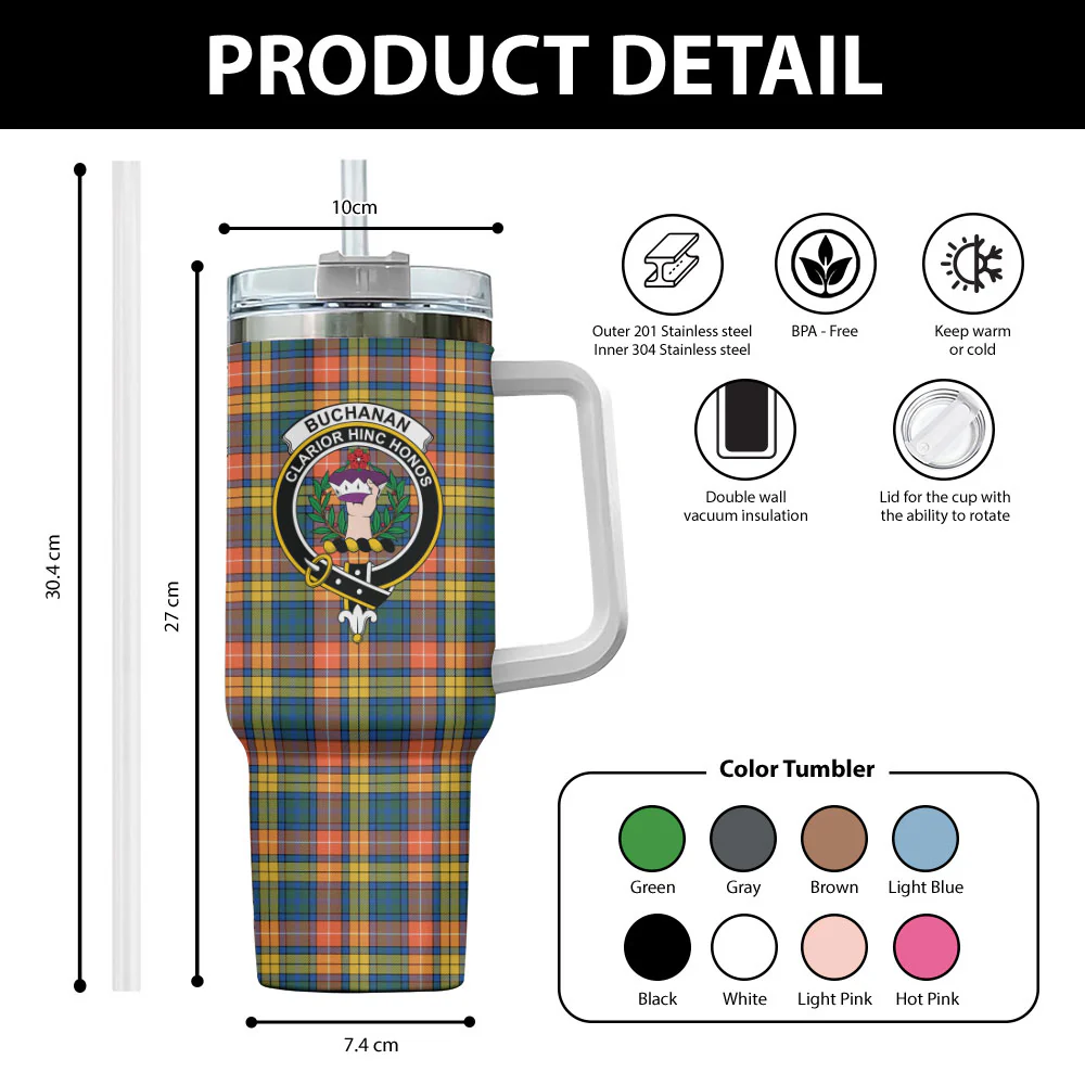 Scottish Buchanan Ancient Clan Badge Tartan 40oz Tumbler - Image 2