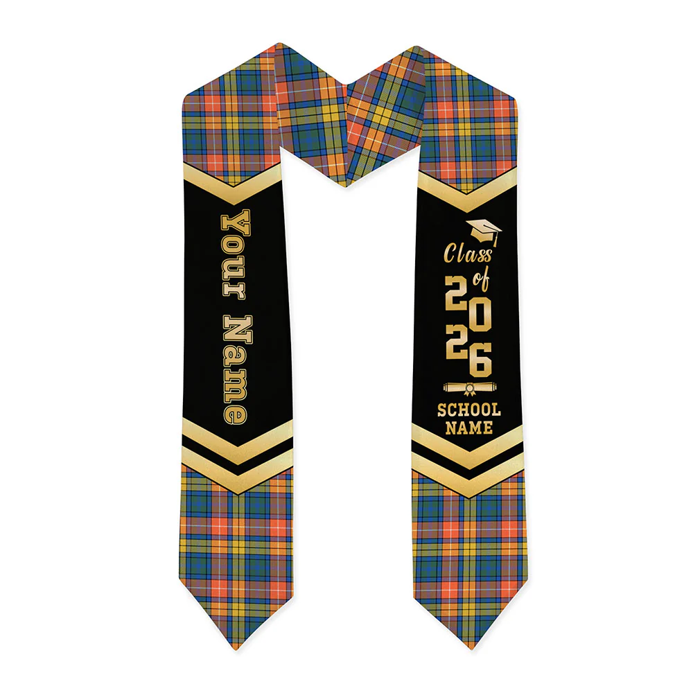 Scottish Buchanan Ancient Clan Badge Tartan Graduation Stole Black Gold Honor - Image 3
