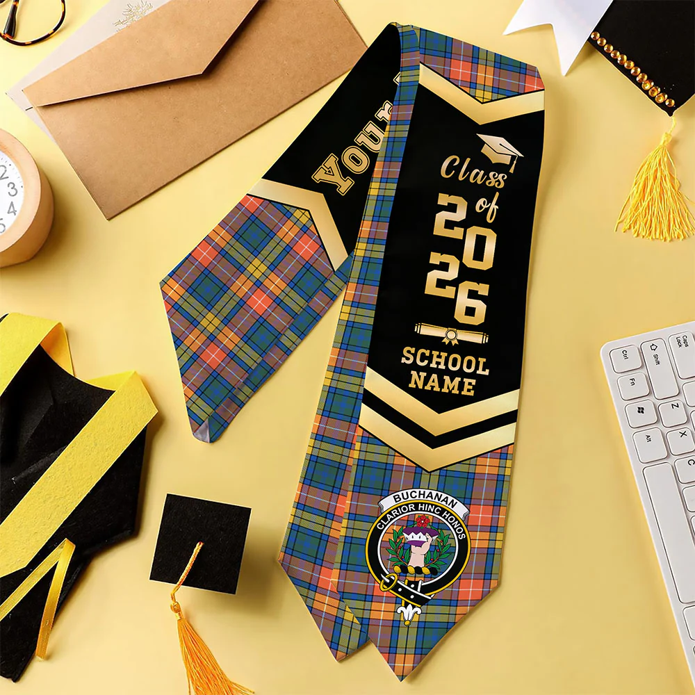 Scottish Buchanan Ancient Clan Badge Tartan Graduation Stole Black Gold Honor - Image 4