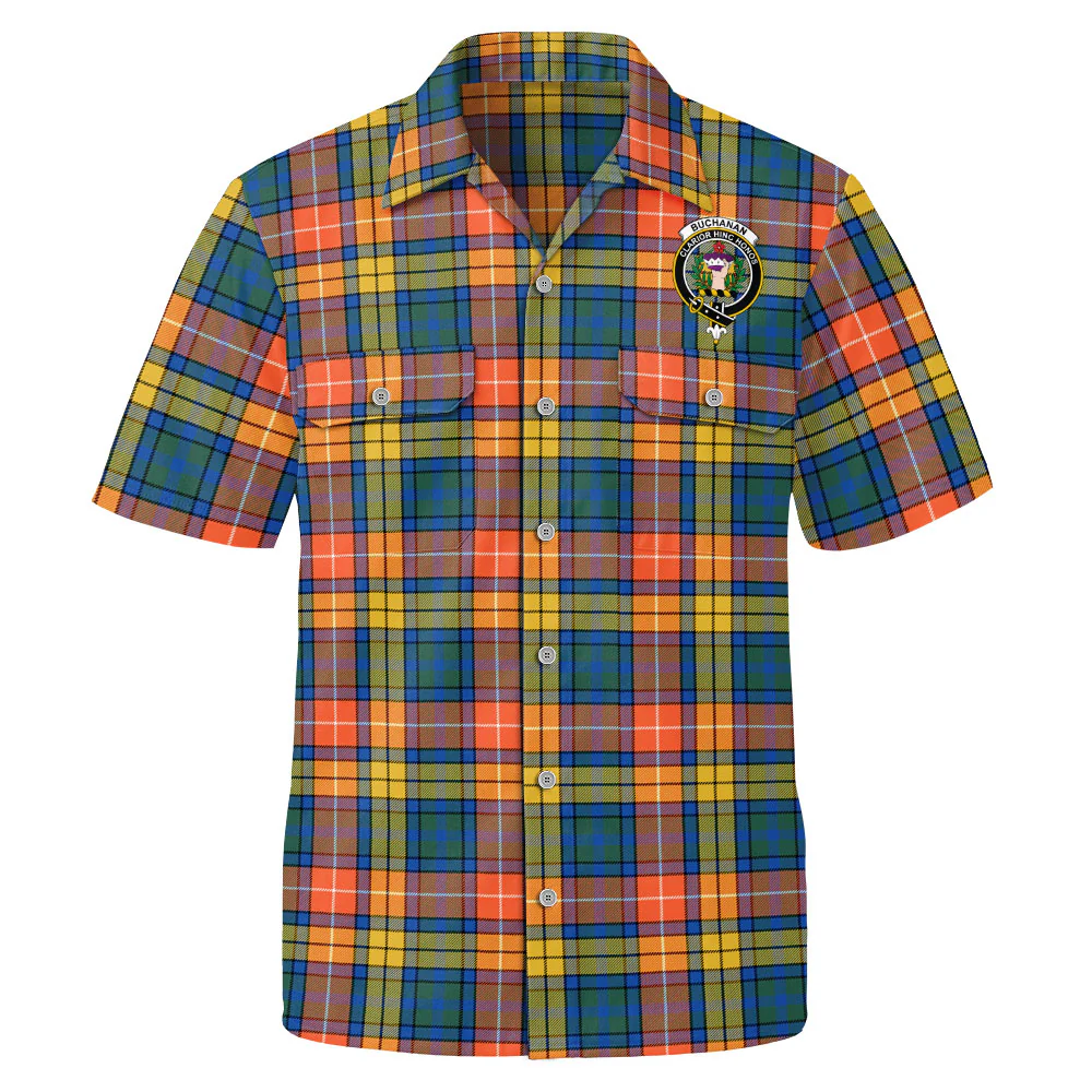 Scottish Buchanan Ancient Clan Badge Tartan Short Sleeve Work Shirt - Image 2