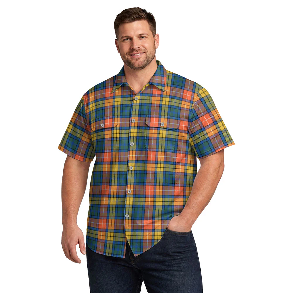 Scottish Buchanan Ancient Clan Badge Tartan Short Sleeve Work Shirt - Image 4