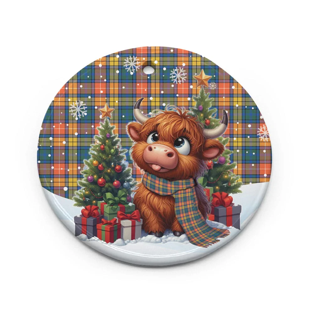 Scottish Buchanan Ancient Tartan Ceramic Ornament Cute Highland Cow Christmas - Image 2