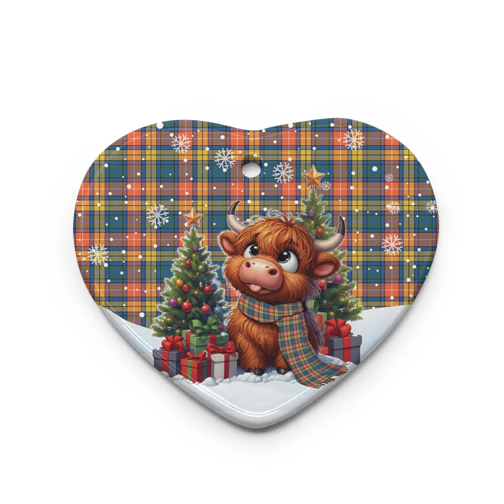 Scottish Buchanan Ancient Tartan Ceramic Ornament Cute Highland Cow Christmas - Image 3