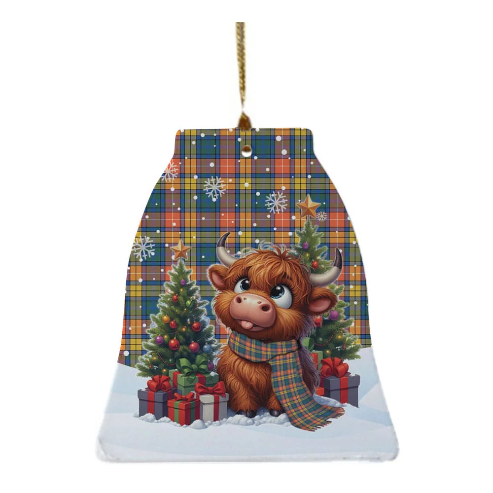 Scottish Buchanan Ancient Tartan Ceramic Ornament Cute Highland Cow Christmas - Image 4