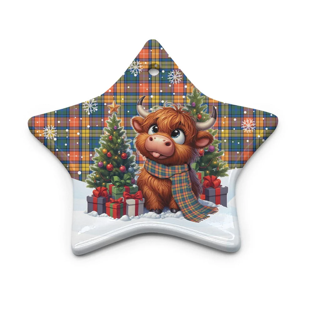 Scottish Buchanan Ancient Tartan Ceramic Ornament Cute Highland Cow Christmas - Image 5