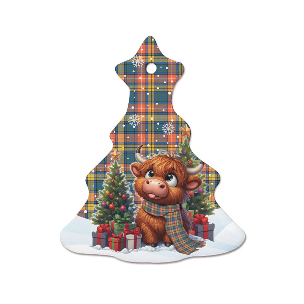 Scottish Buchanan Ancient Tartan Ceramic Ornament Cute Highland Cow Christmas - Image 7