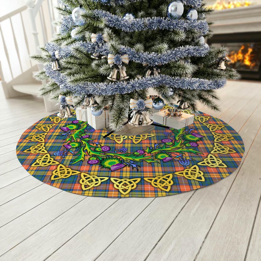 Scottish Buchanan Ancient Tartan Thistle Celtic Knot Christmas Tree Skirt - Image 3