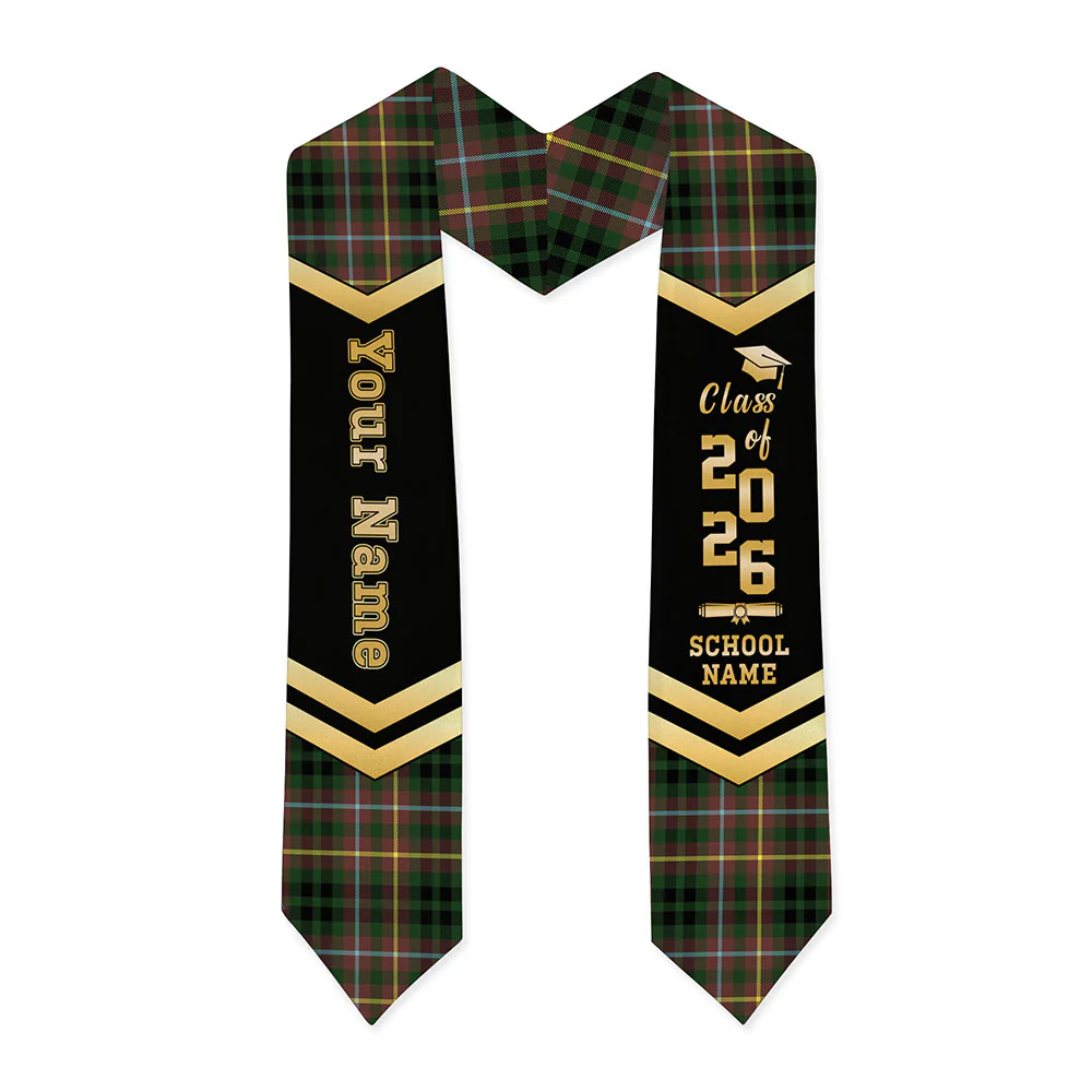 Scottish Buchanan Hunting Clan Badge Tartan Graduation Stole Black Gold Honor - Image 3