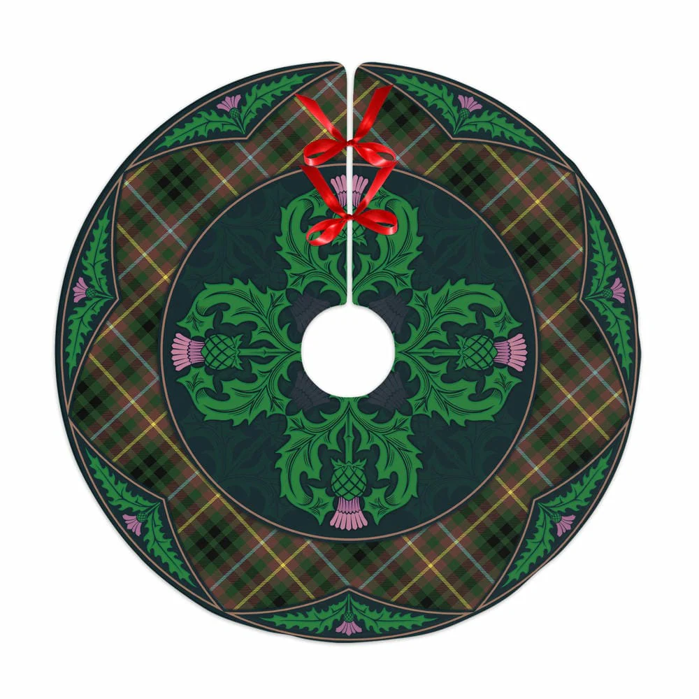 Scottish Buchanan Hunting Tartan Christmas Tree Skirt Old Scottish Thistle Flower