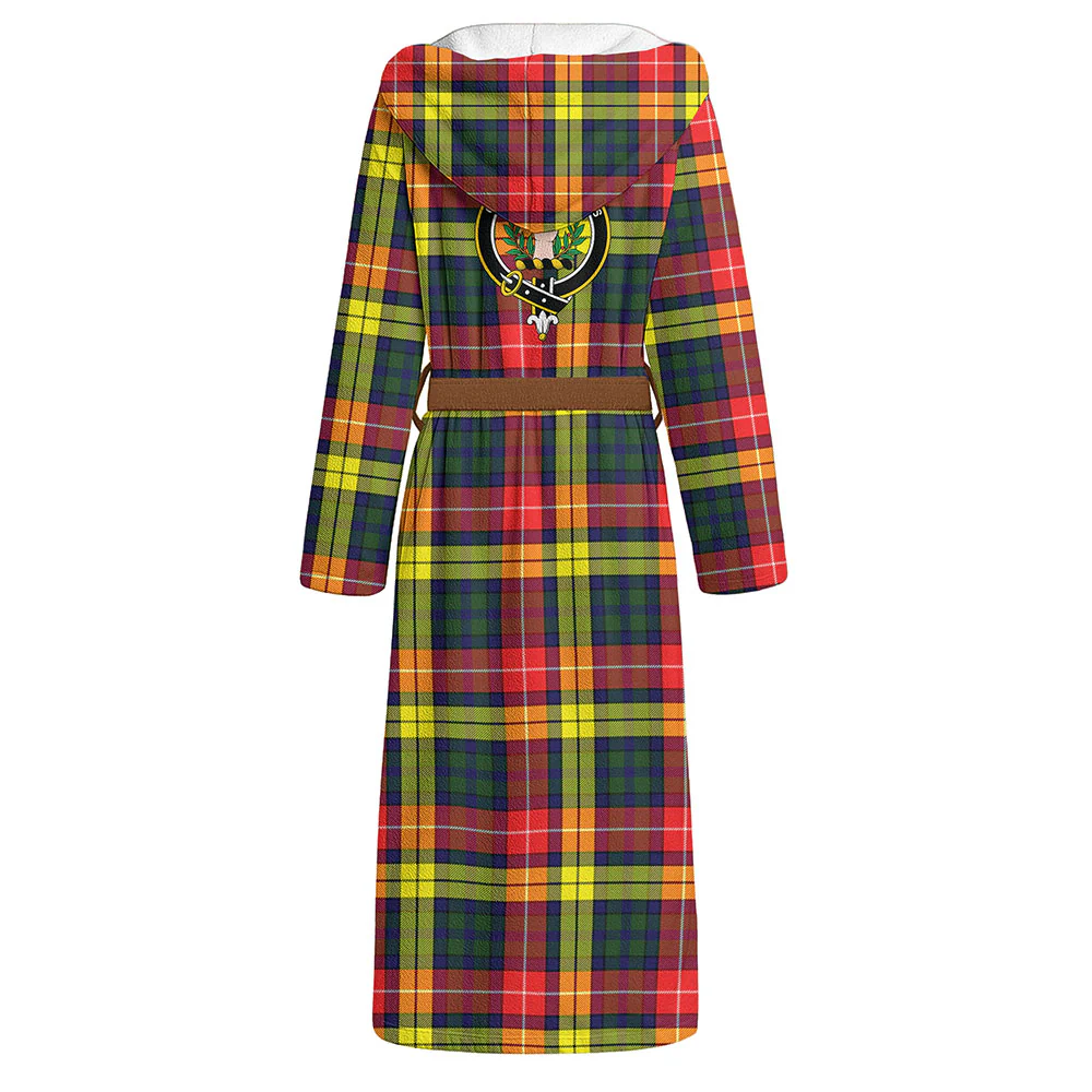 Scottish Buchanan Modern Clan Badge Tartan Flannel Hooded Bathrobe - Image 3