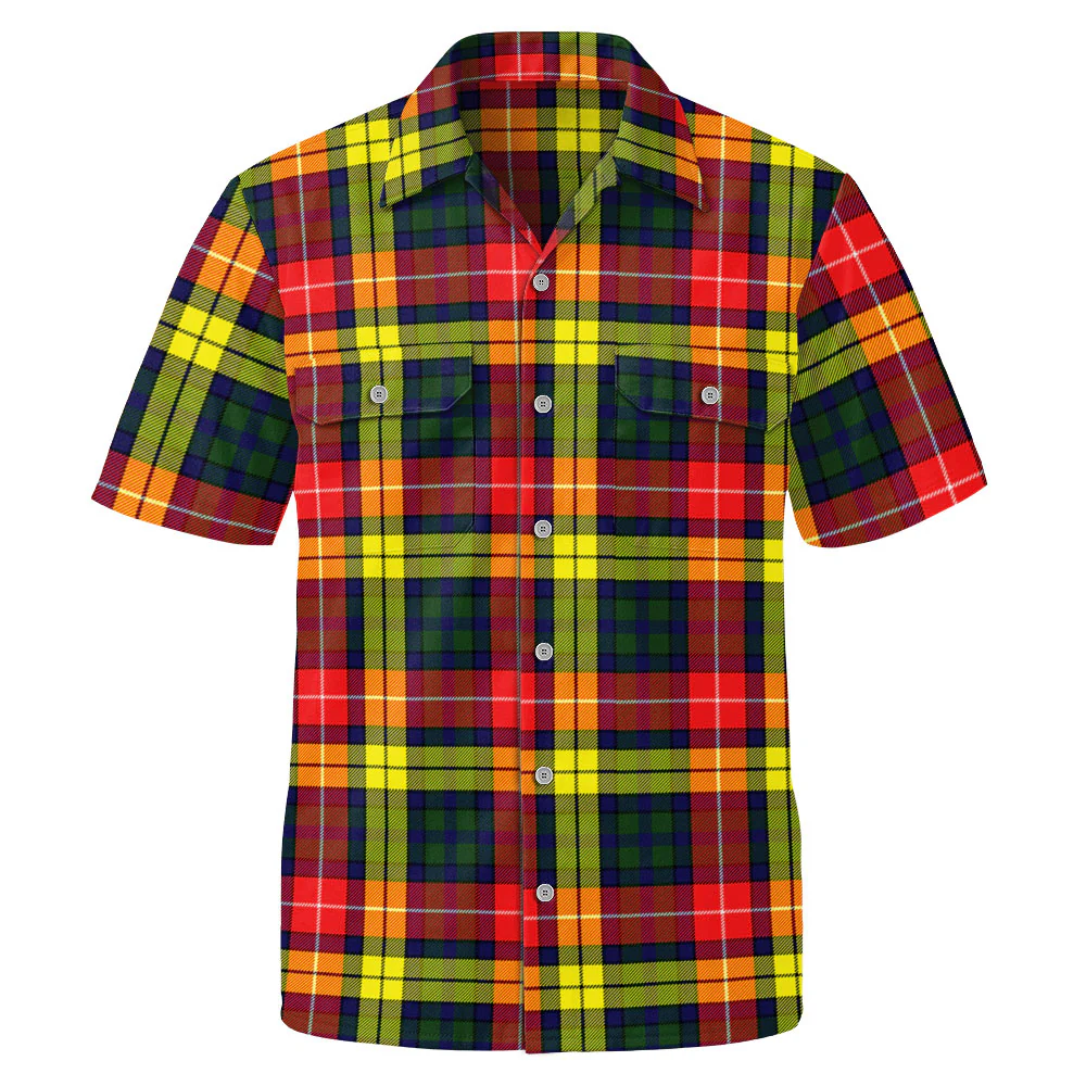 Scottish Buchanan Modern Clan Badge Tartan Short Sleeve Work Shirt