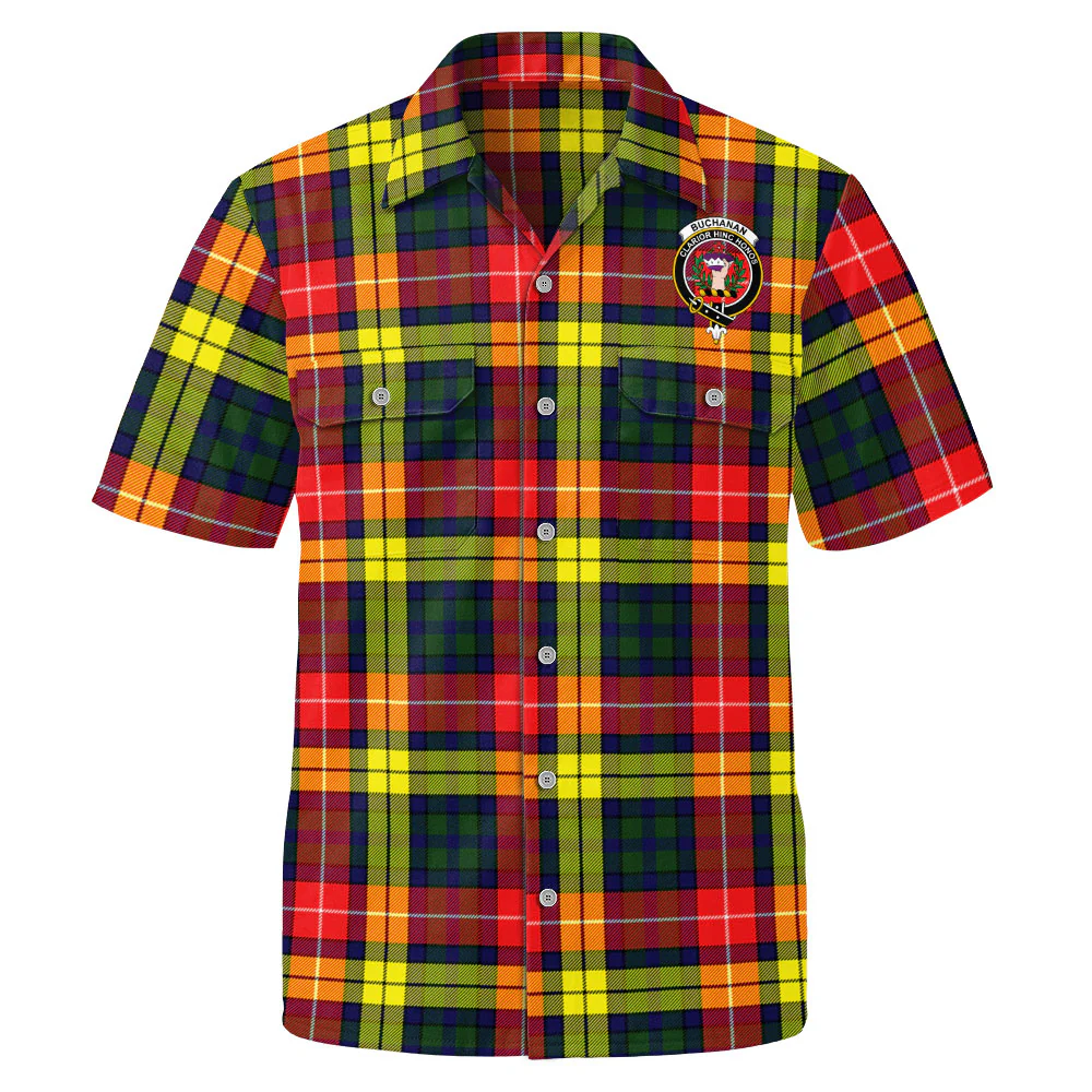 Scottish Buchanan Modern Clan Badge Tartan Short Sleeve Work Shirt - Image 2