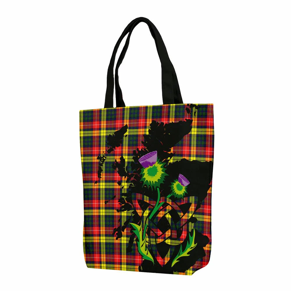 Scottish Buchanan Modern Tartan Canvas Bag With Shoulder Strap With Thistle