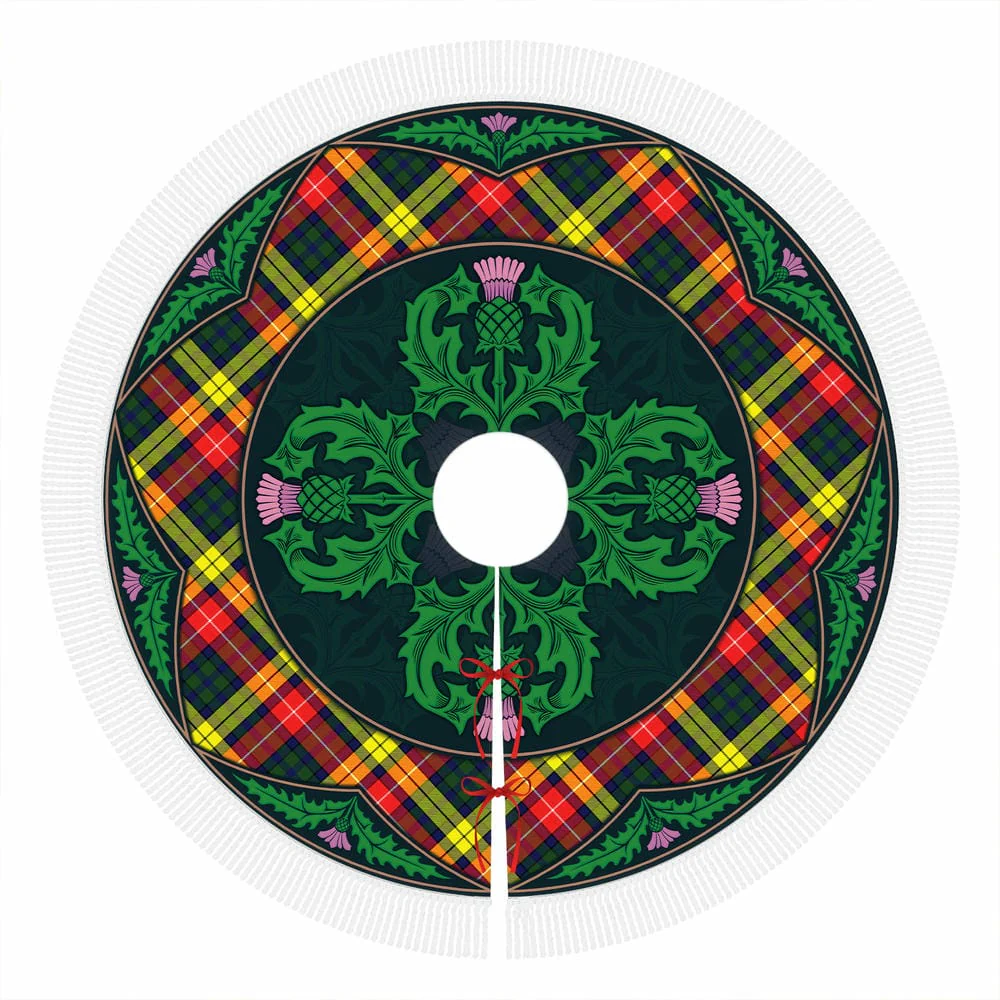 Scottish Buchanan Modern Tartan Christmas Tree Skirt Old Scottish Thistle Flower - Image 4