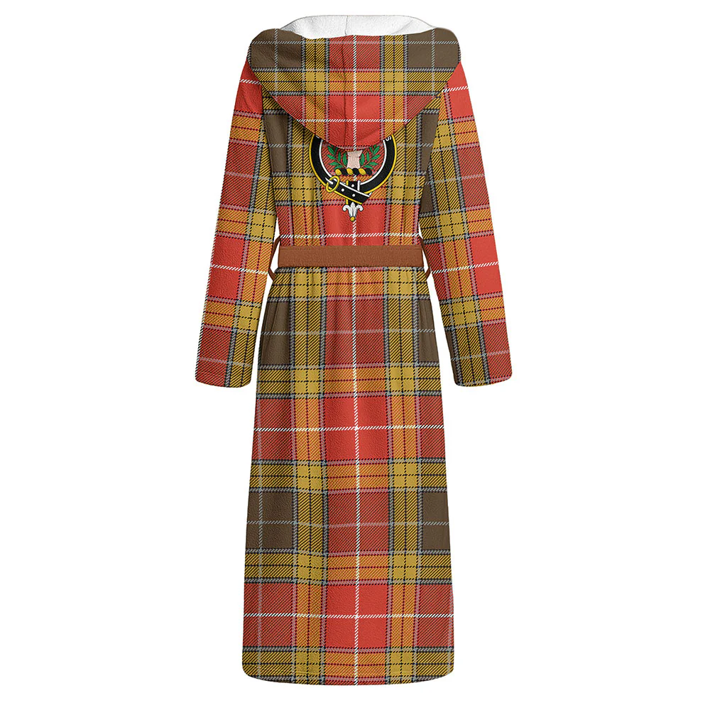 Scottish Buchanan Old Set Weathered Clan Badge Tartan Flannel Hooded Bathrobe - Image 3