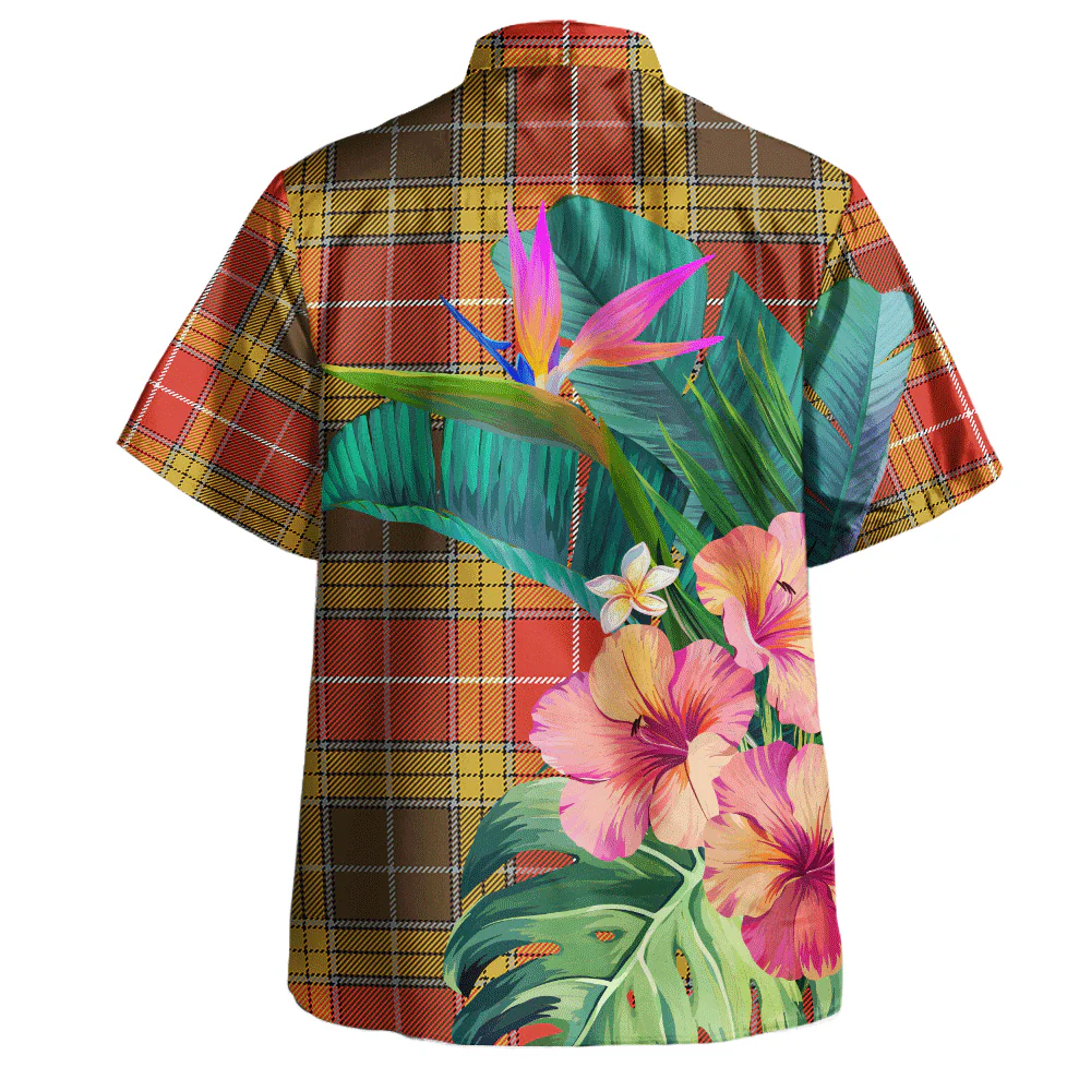Scottish Buchanan Old Set Weathered Clan Badge Tartan Hawaiian Shirt Bouquet Tropical Style - Image 4