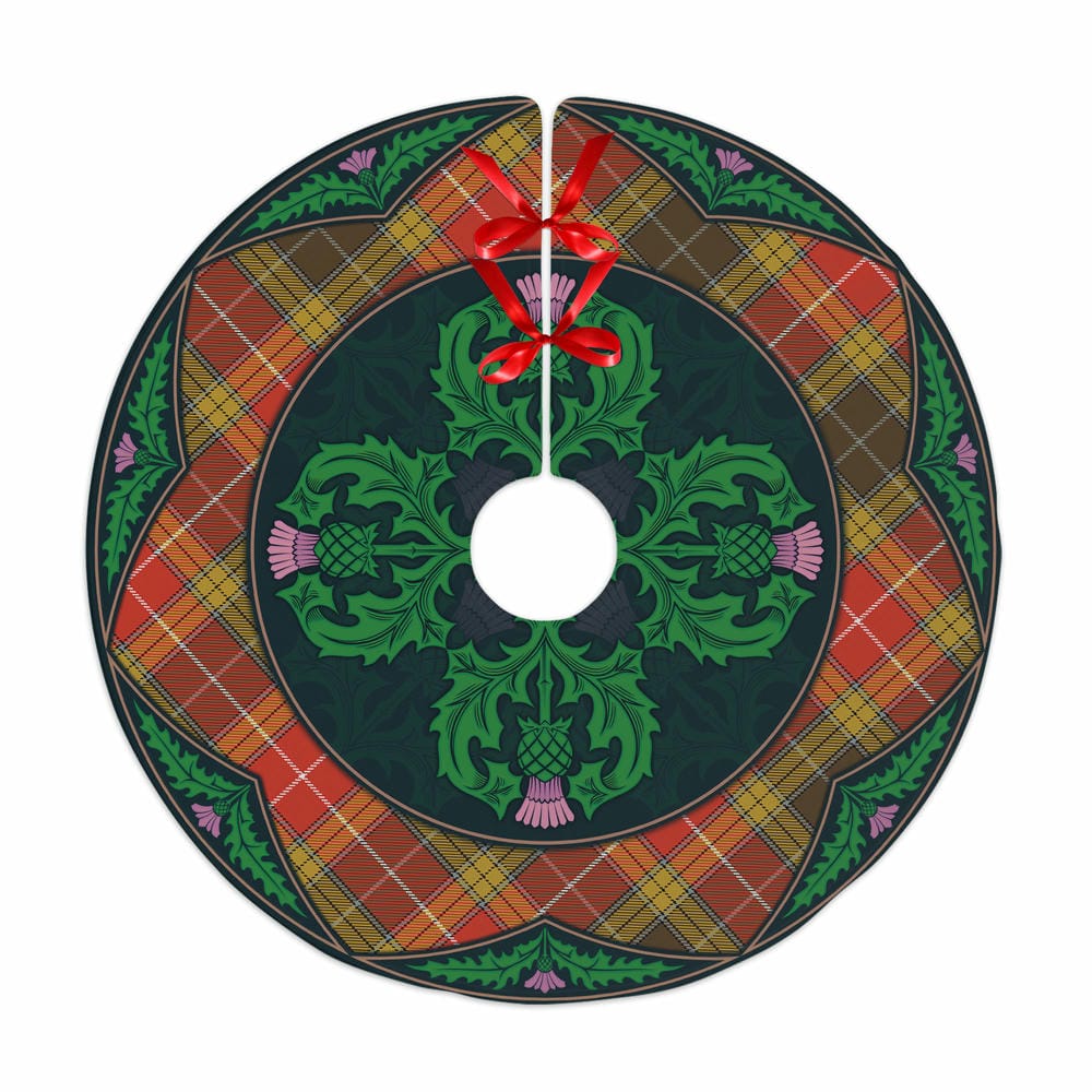 Scottish Buchanan Old Set Weathered Tartan Christmas Tree Skirt Old Scottish Thistle Flower