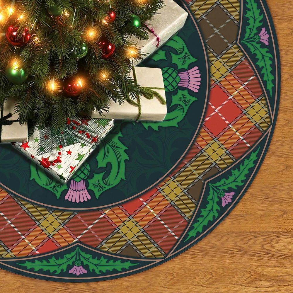 Scottish Buchanan Old Set Weathered Tartan Christmas Tree Skirt Old Scottish Thistle Flower - Image 2