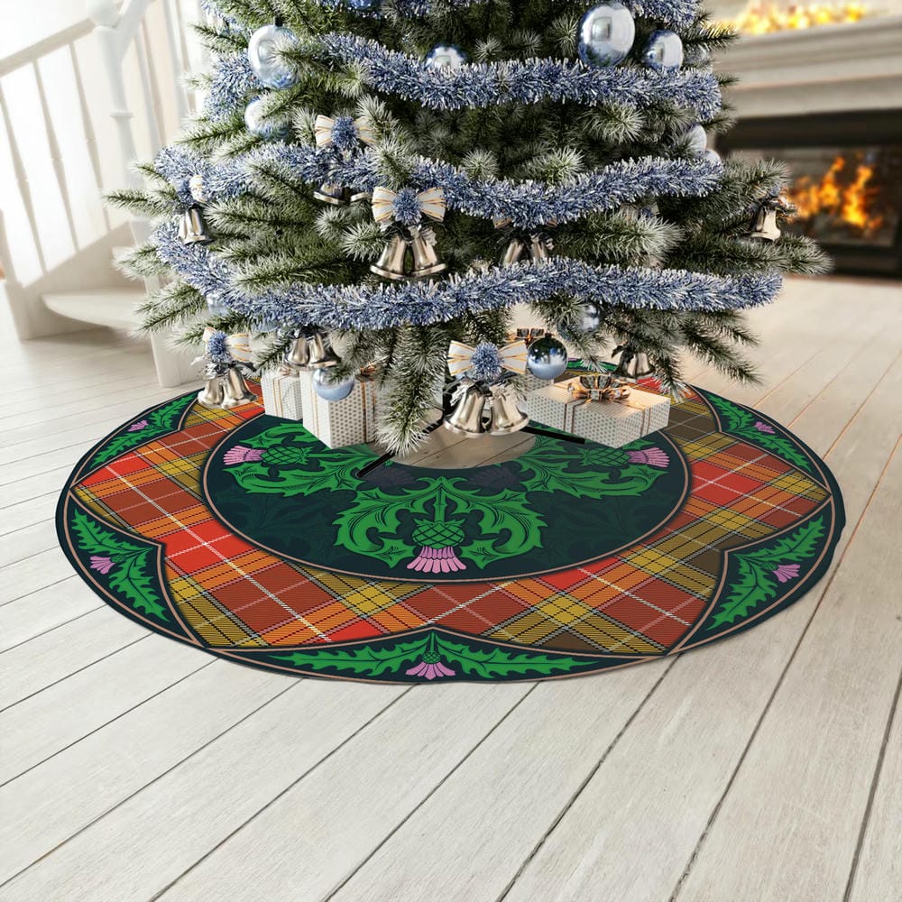 Scottish Buchanan Old Set Weathered Tartan Christmas Tree Skirt Old Scottish Thistle Flower - Image 3