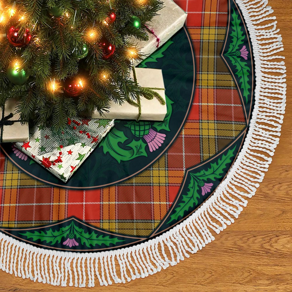 Scottish Buchanan Old Set Weathered Tartan Christmas Tree Skirt Old Scottish Thistle Flower - Image 5