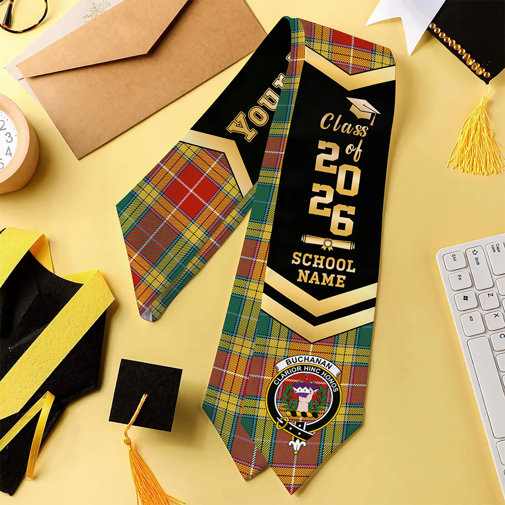Scottish Buchanan Old Sett Clan Badge Tartan Graduation Stole Black Gold Honor - Image 4