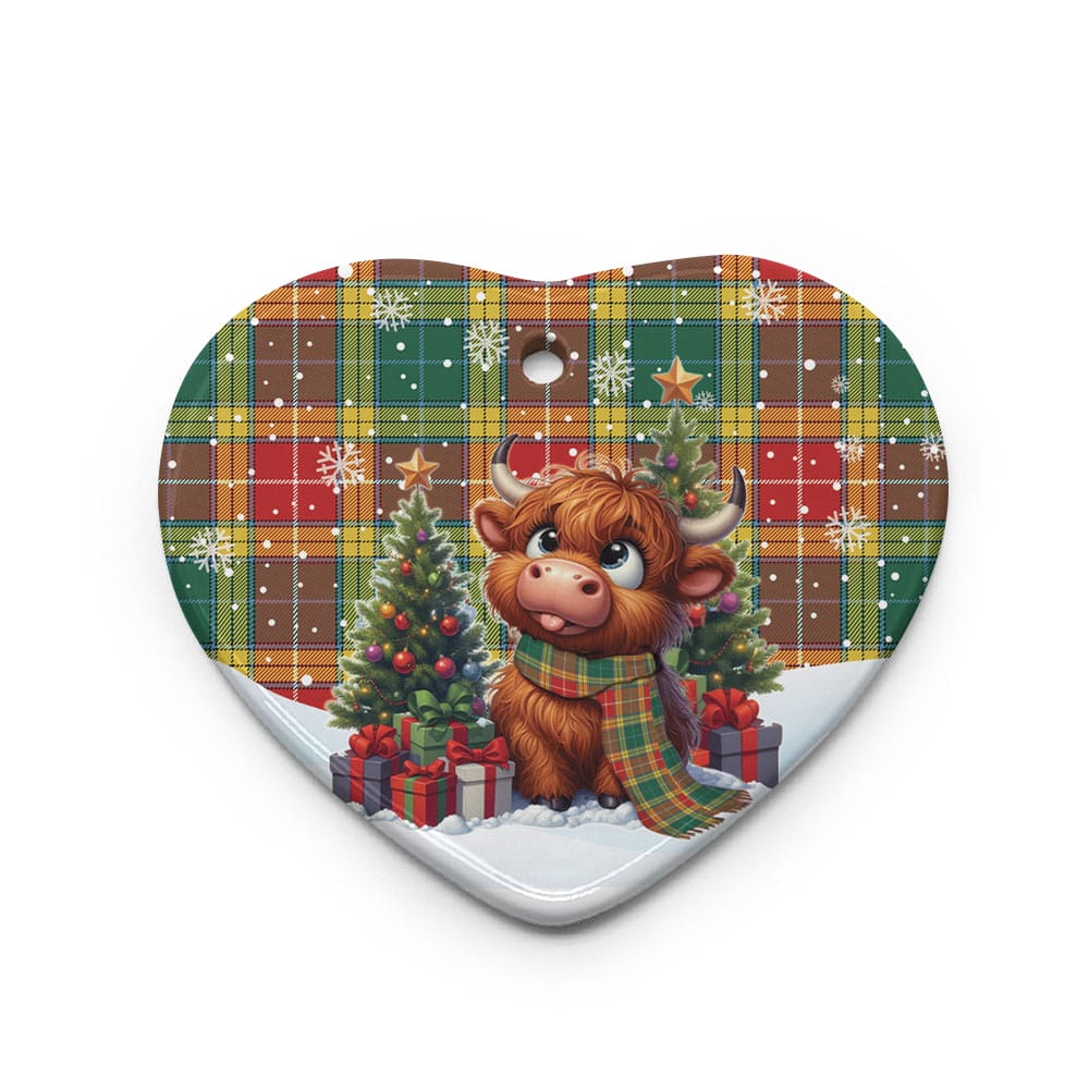 Scottish Buchanan Old Sett Tartan Ceramic Ornament Cute Highland Cow Christmas - Image 3