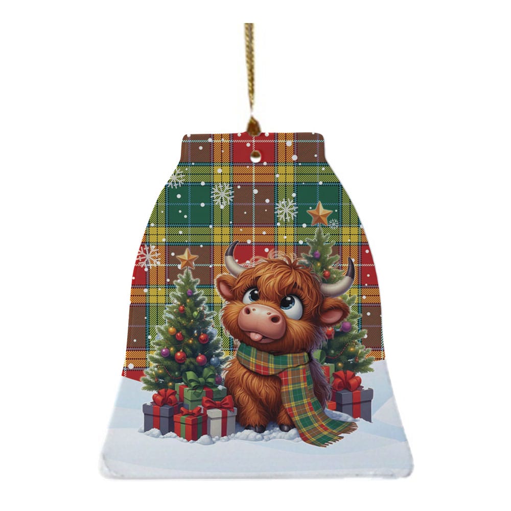 Scottish Buchanan Old Sett Tartan Ceramic Ornament Cute Highland Cow Christmas - Image 4