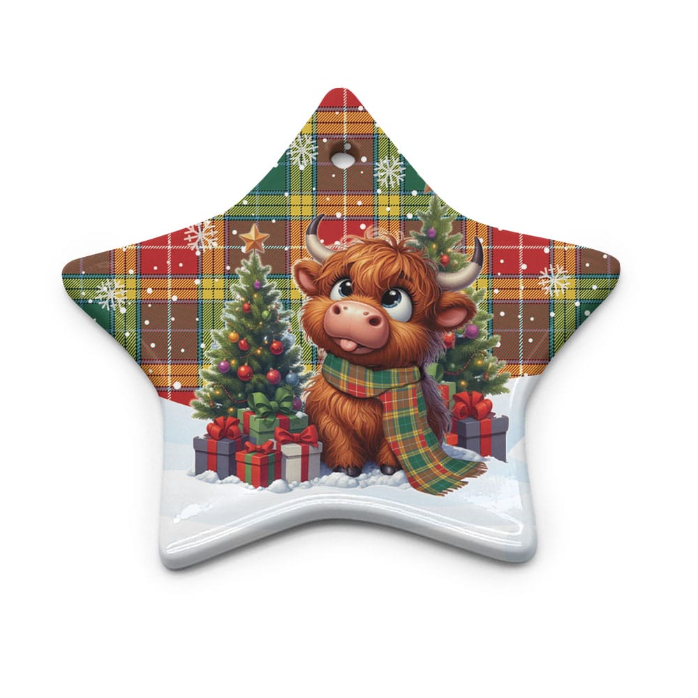 Scottish Buchanan Old Sett Tartan Ceramic Ornament Cute Highland Cow Christmas - Image 5